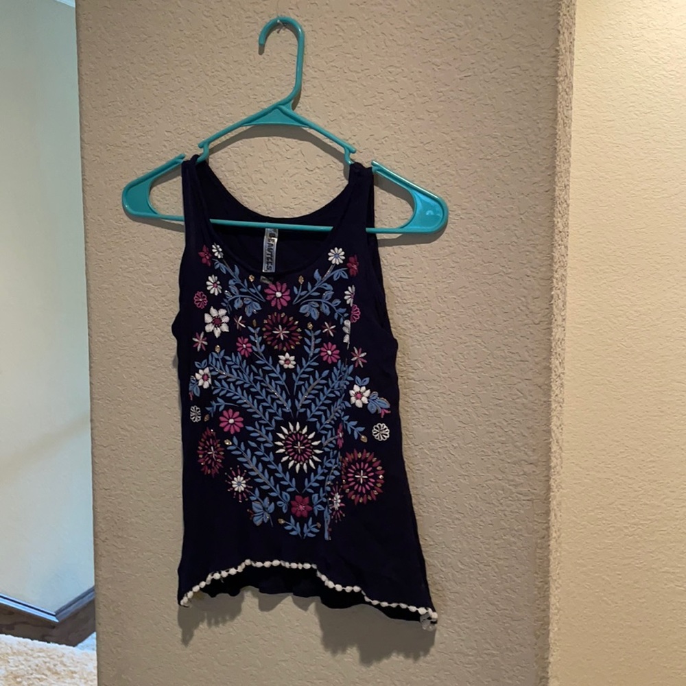 Blue Flower Print No Sleeve Top